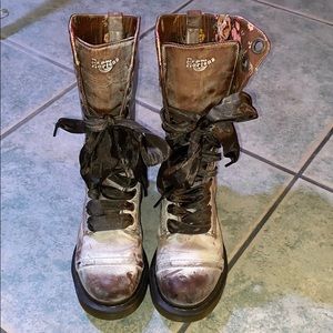 Rare Dr. Martens Distressed Brown and White Combat Boots